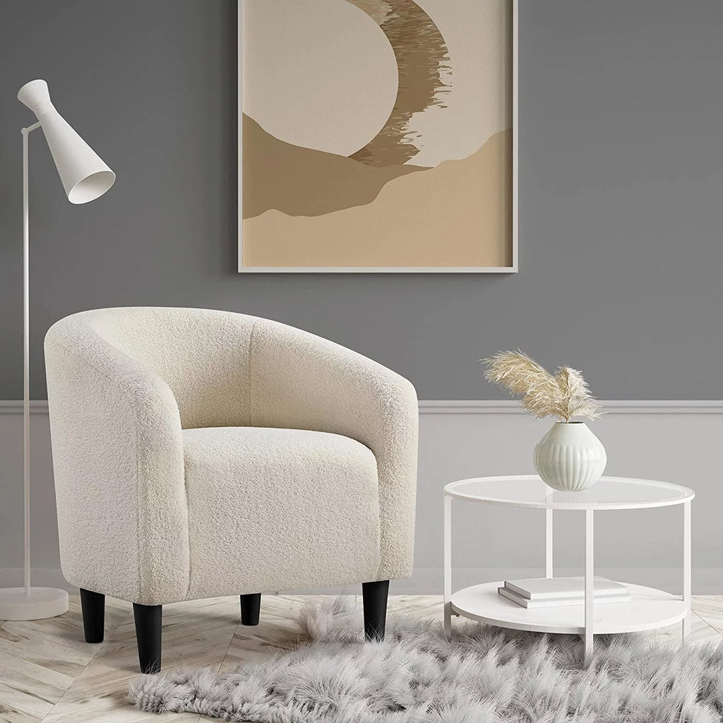 Ivory Faux Fur Barrel Chair H603140