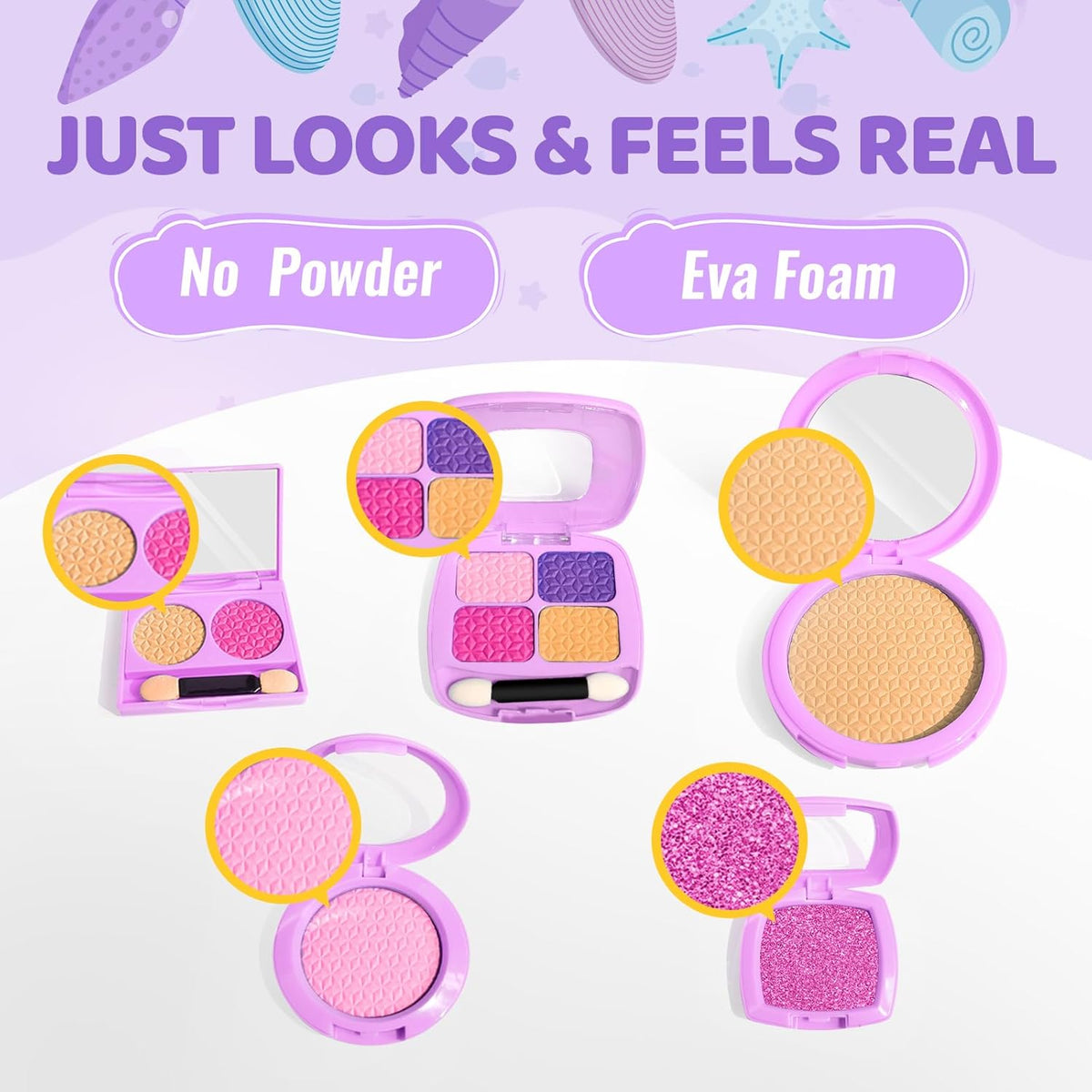 Pretend Makeup for Toddlers Toys, Fake Makeup Mermaid Toys for Girls Purse, Toddler Makeup Kit H572