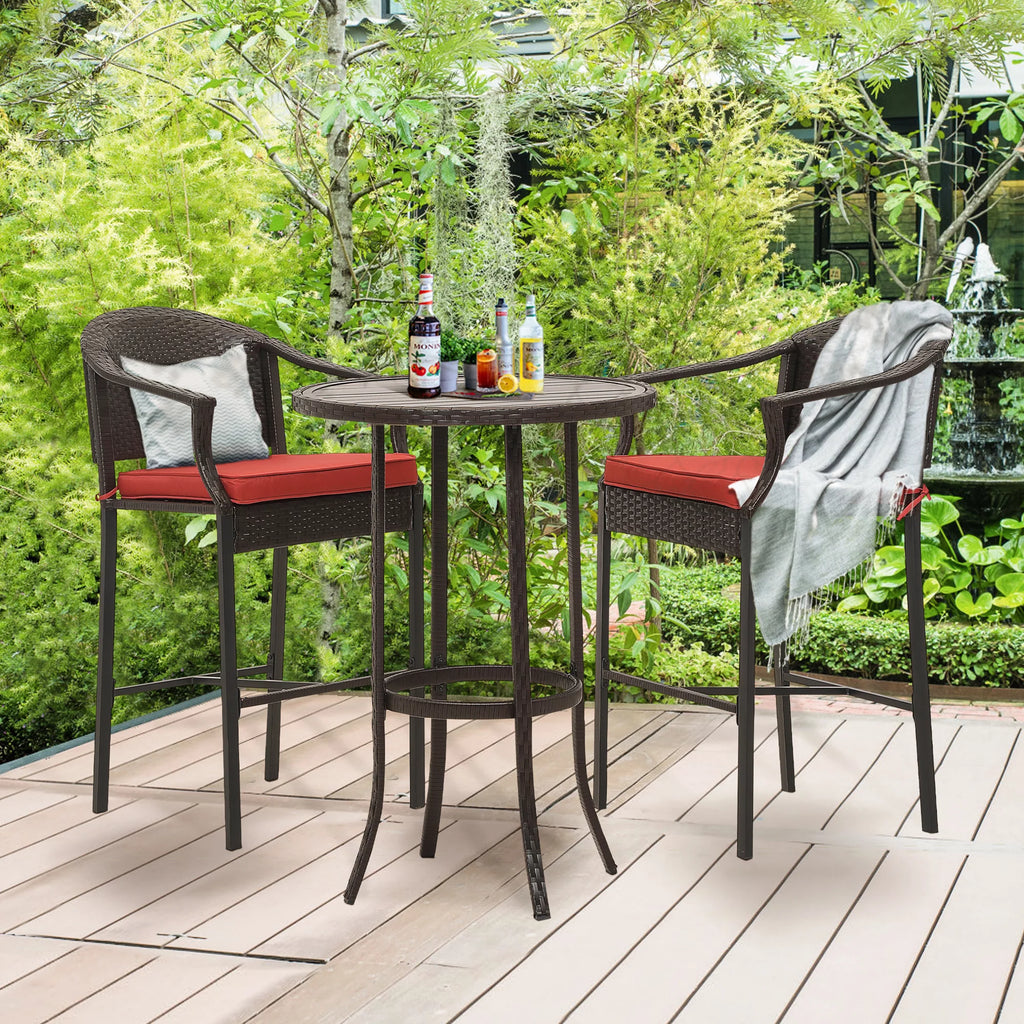 3 Pieces Red Wicker Patio Bar Stools U7140