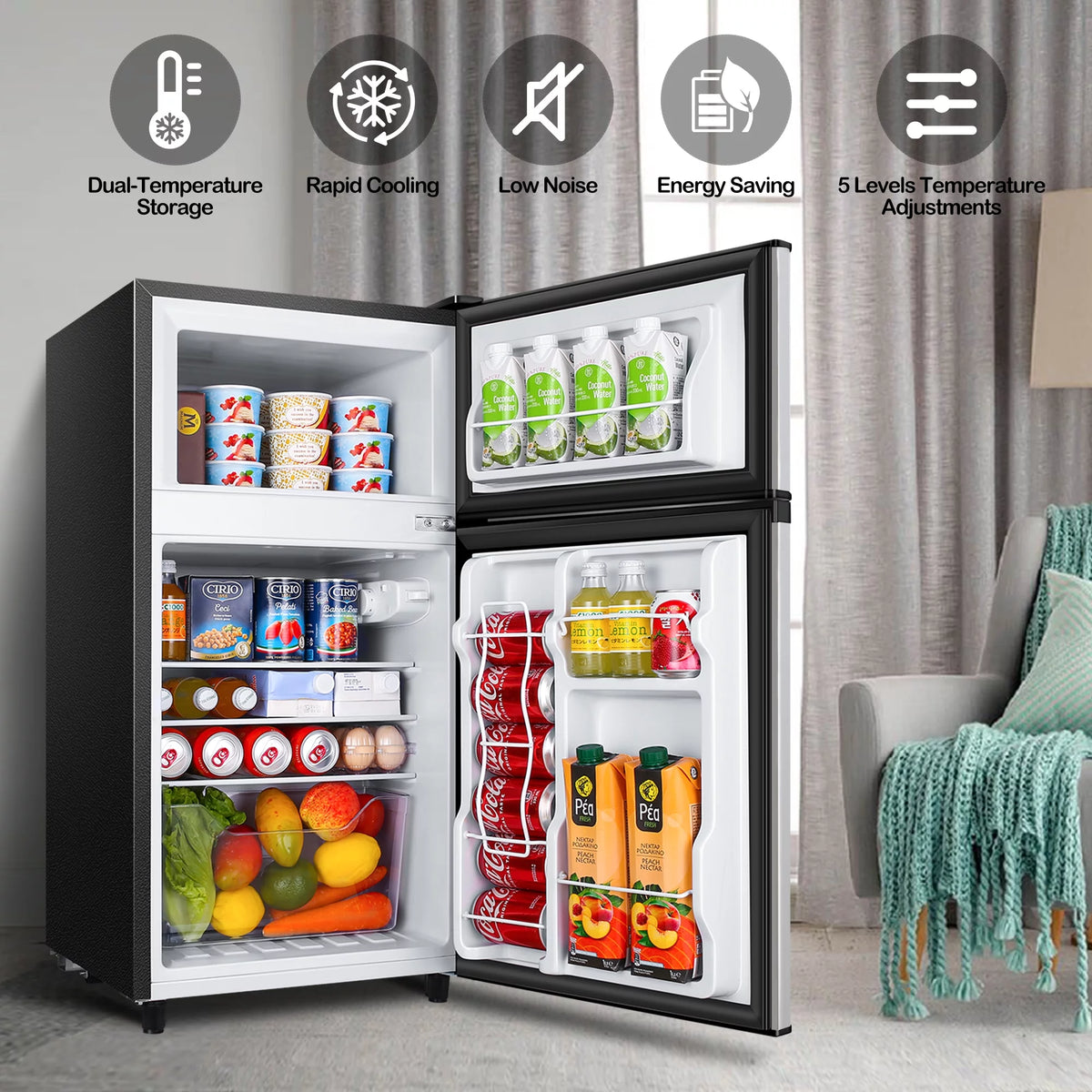 Two Door Mini Fridge with Freezer, 3.5 Cu ft G88503