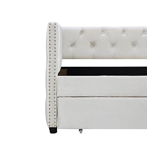 Beige Velvet Twin Daybed with Storage and Drawers H55842