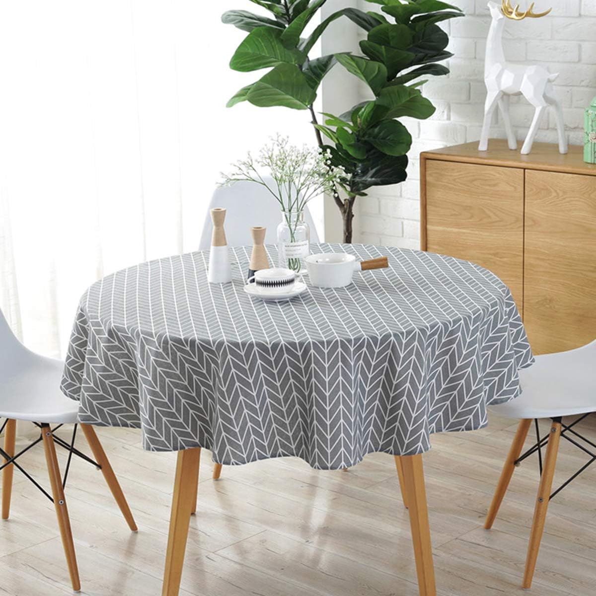 Round 60 Inch Cotton Linen Tablecloth V32712