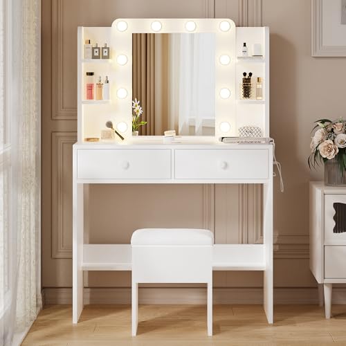 White Vanity Desk with Mirror and Lights Z131
