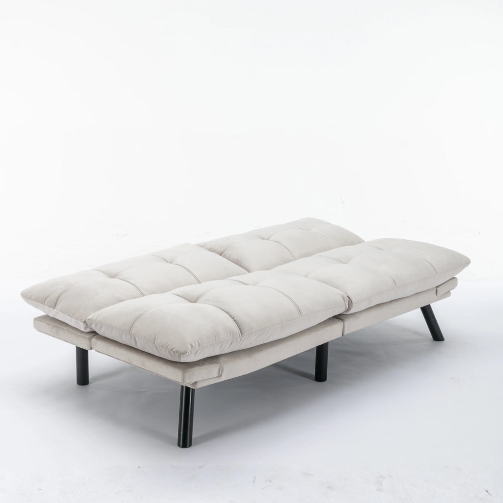 White Velvet Futon Sofa Bed with Adjustable Armrests G2905