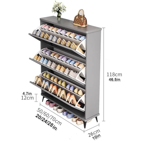 Gray Slim Shoe Cabinet with 3 Flip Drawers N270