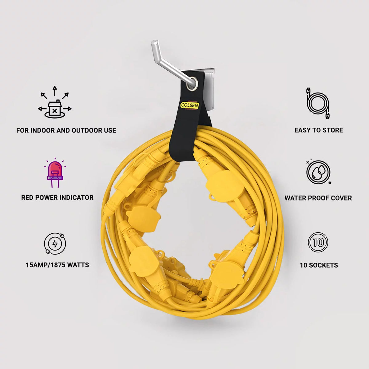 50FT Yellow Power Extension Cord 14 Gauge SJTW Cable H2997