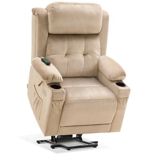Large Dual Motor Power Lift Recliner Chair with Massage and Heat, Fabric (Grey, Large) R989