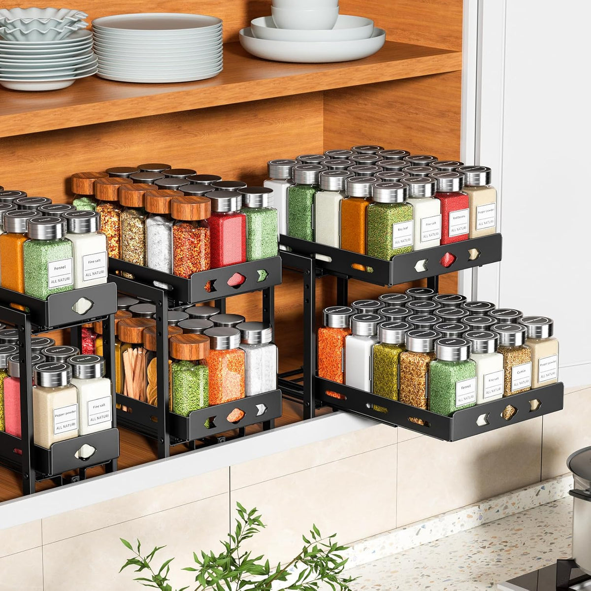 2-Tier Heavy Duty Slide Out Spice Rack, Black L60348