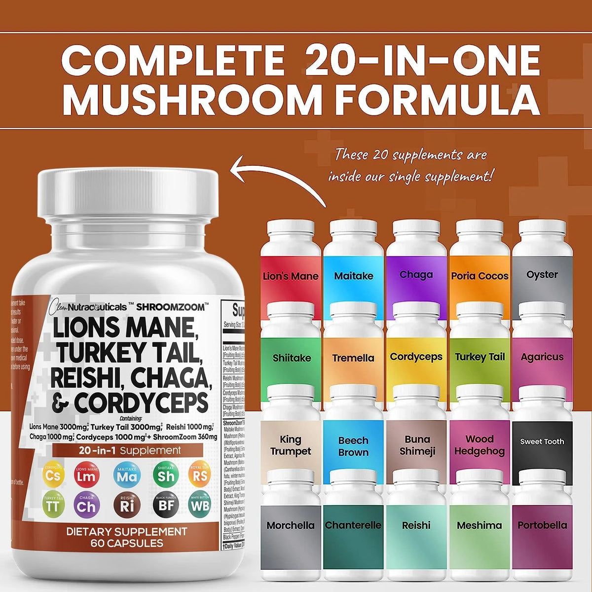 Lions Mane 3000mg 20in1 Mushroom Supplement 60 Count L7657