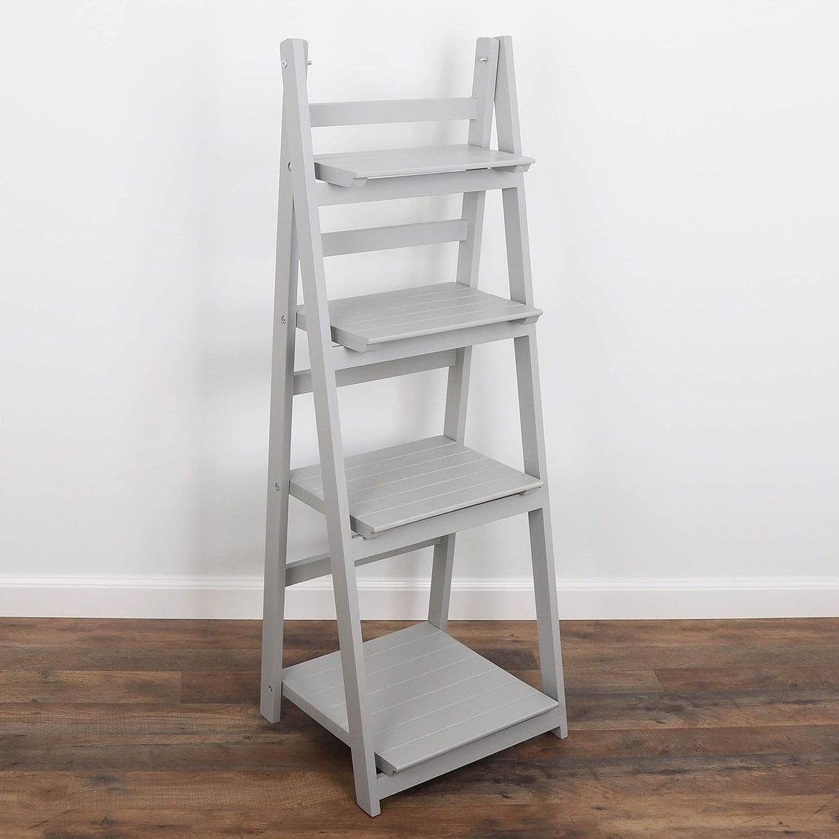 Distressed White Wooden Ladder Bookshelf X88406