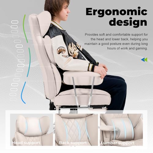 Big and Tall High Back Leather Office Chair with Footrest W47788