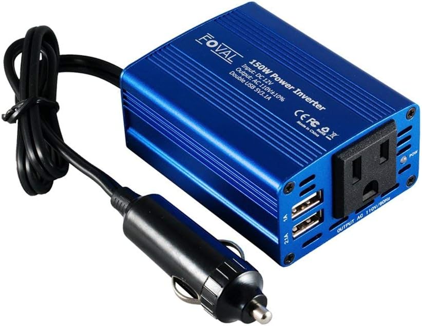 150W Power Inverter 12V DC to 110V AC Converter with 3.1A Dual USB Car Charger C186