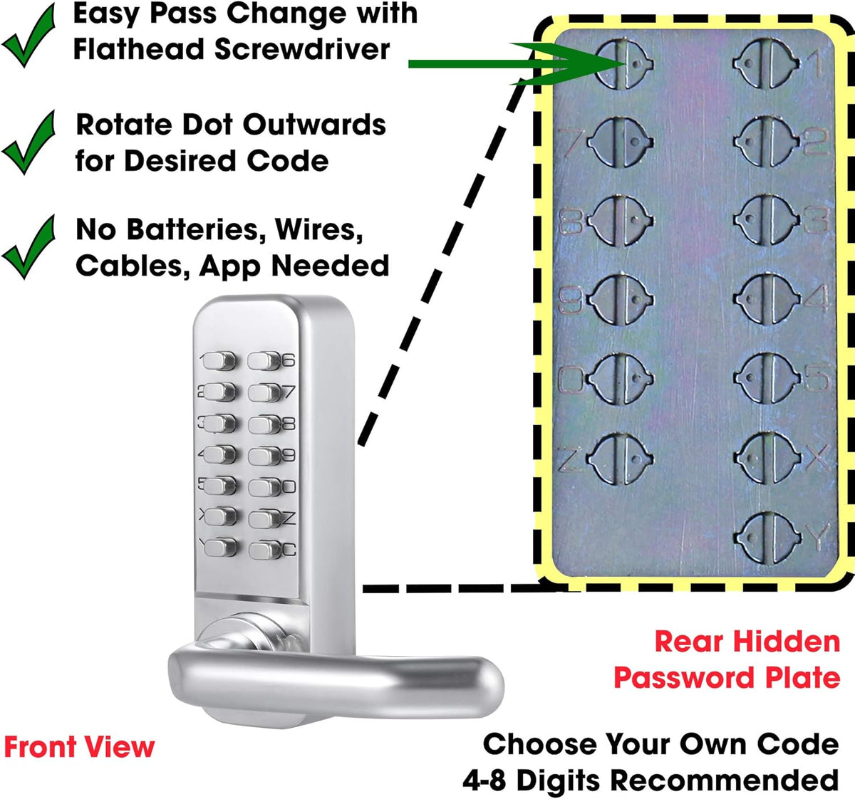 14 Digit Keypad Mechanical Door Lock Lever Set with 60mm Latch Y692