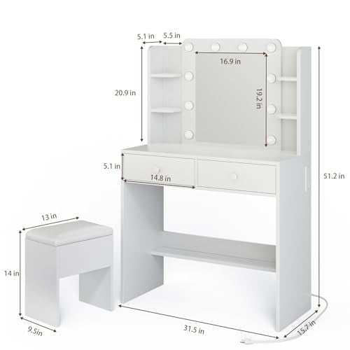 White Vanity Desk with Mirror and Lights Z131