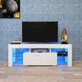 White TV Stand with LED Lights Shelves Drawers B92729