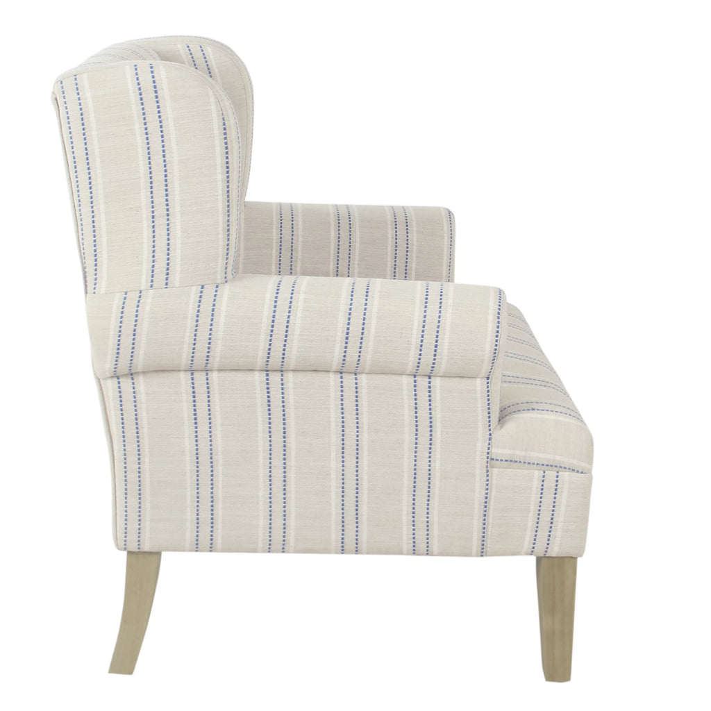 Blue and Off-White Striped Wingback Accent Chair D9775