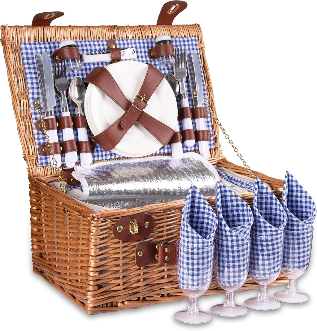 Picnic Basket for 2 with Insulated Liner, Grey Stripes W53954