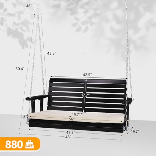 Heavy Duty Patio Wooden Porch Swing with Extra Cushion and Adjustable Chains V5117