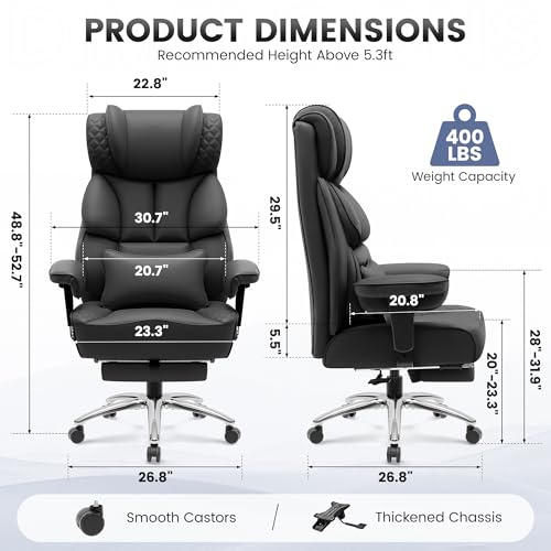 Black Leather Ergonomic Reclining Office Chair with Footrest I68055