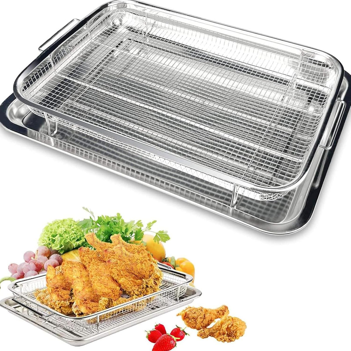 Stainless Steel Air Fryer Basket and Tray Set, 15.4" x 11.5" I764475
