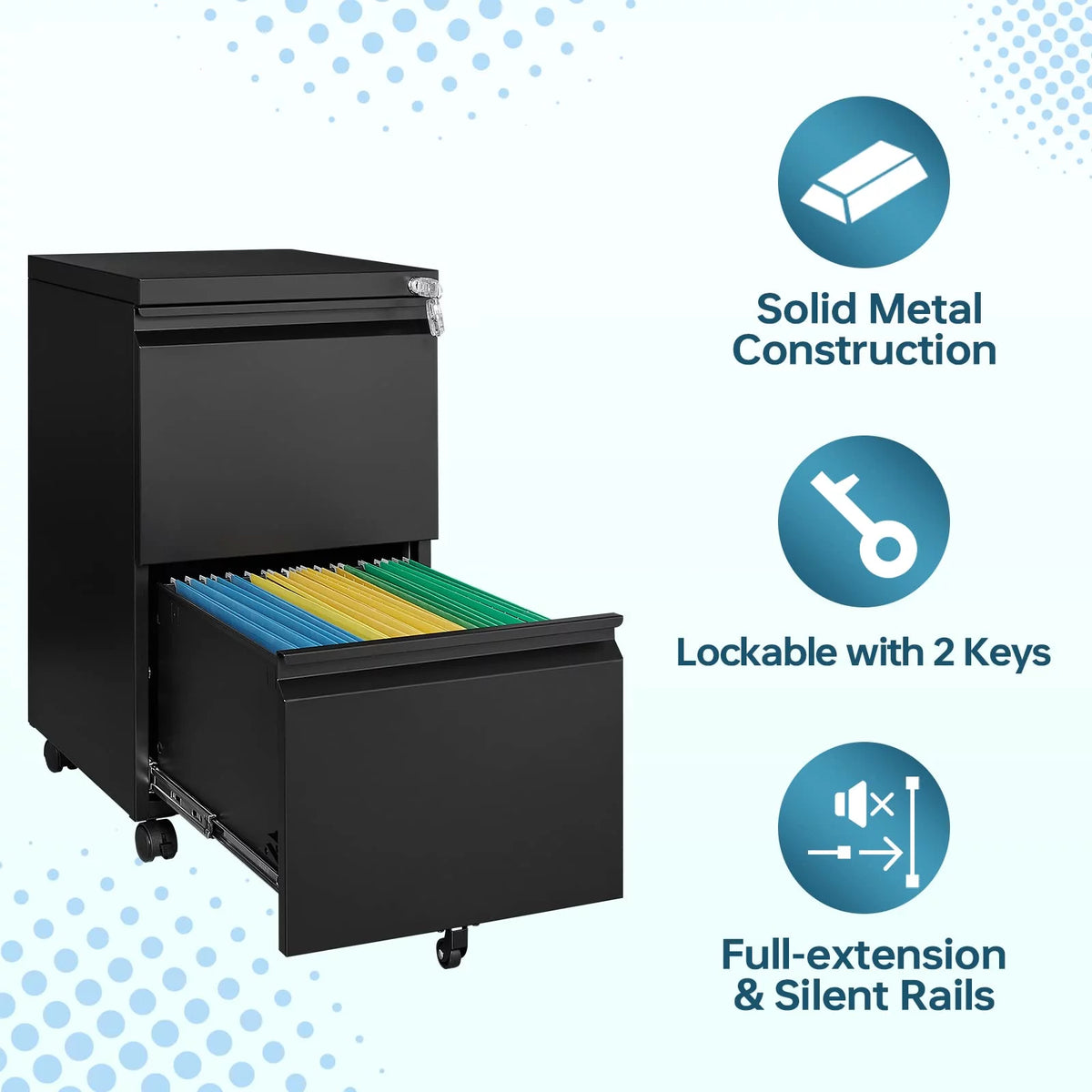 2 Drawer File Cabinet on Wheels with Lock L874