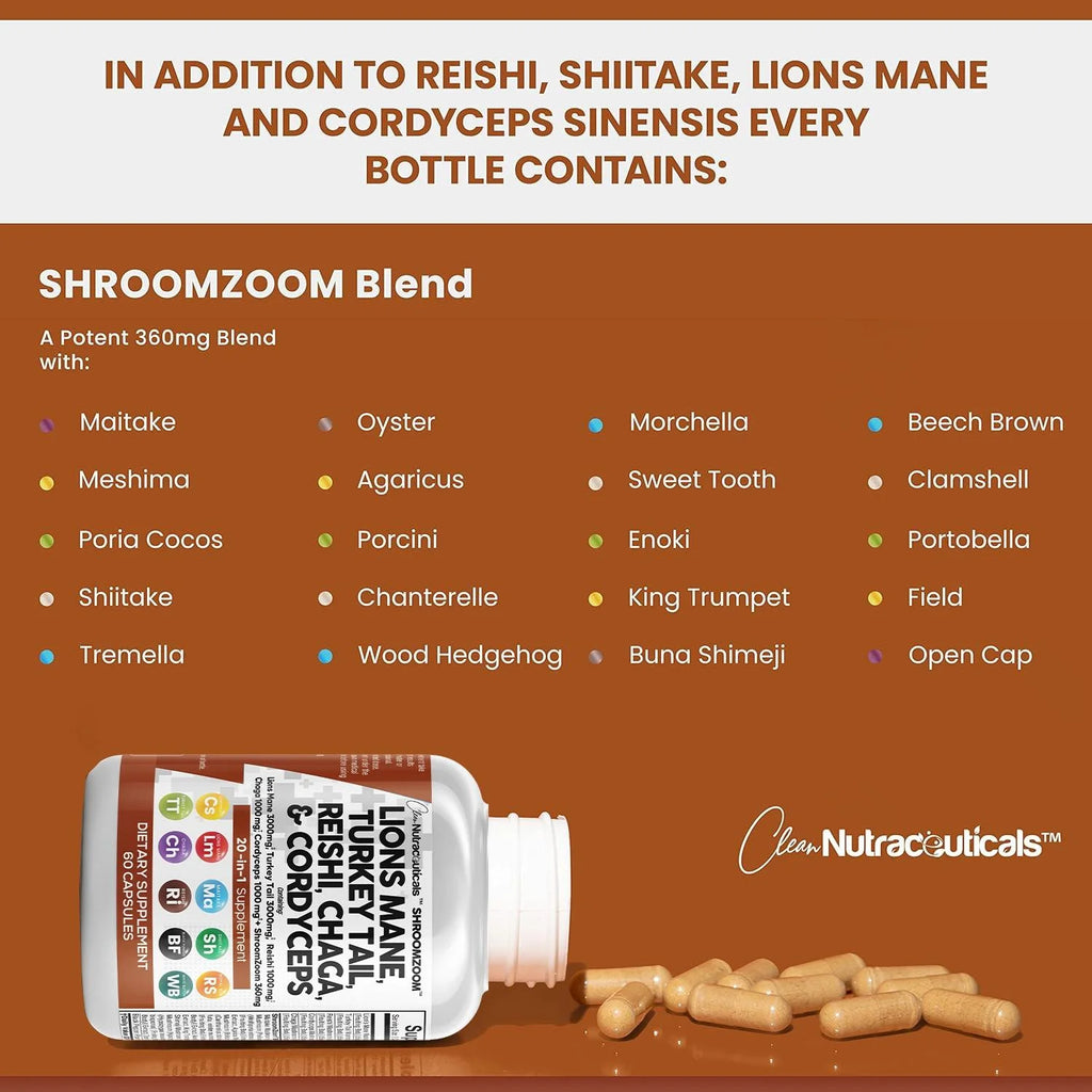 Lions Mane 3000mg 20in1 Mushroom Supplement 60 Count L7657
