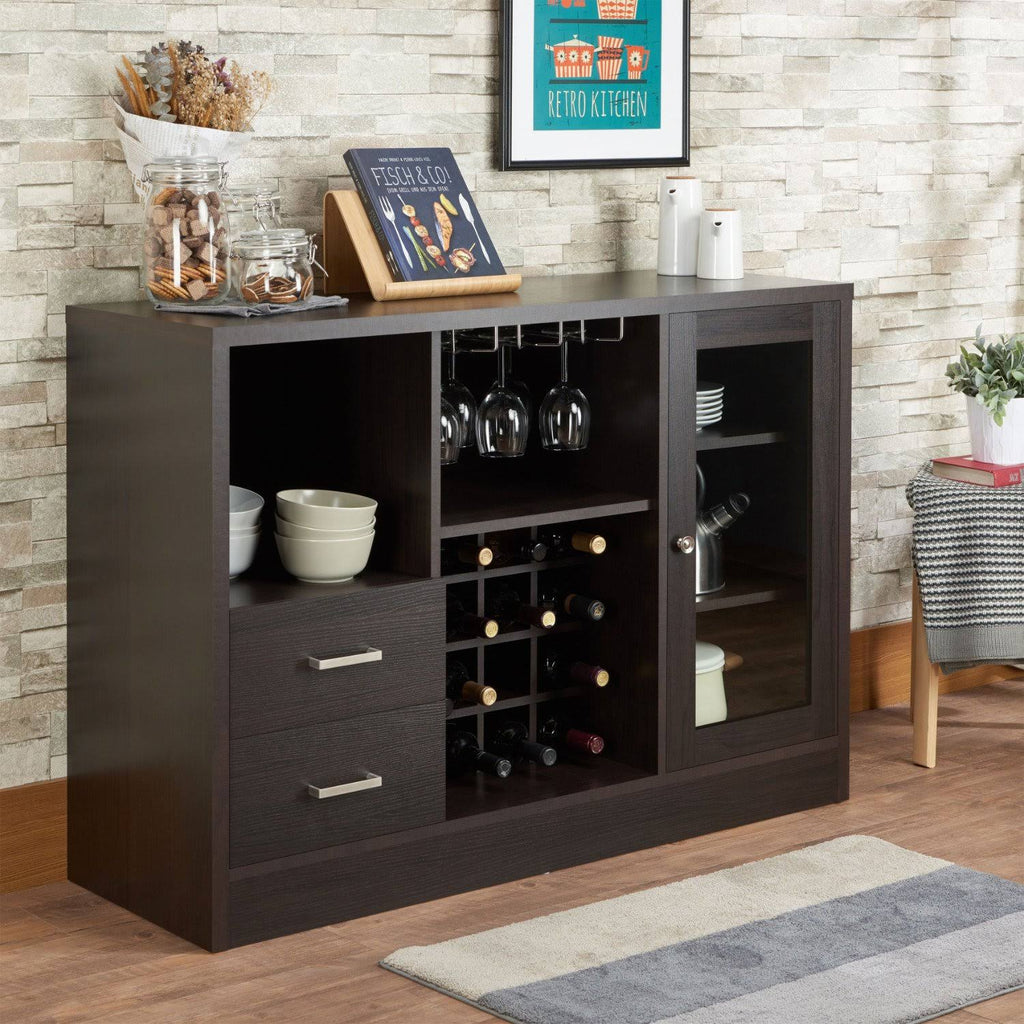 Espresso Brown Wooden Server with Two Drawers I11125