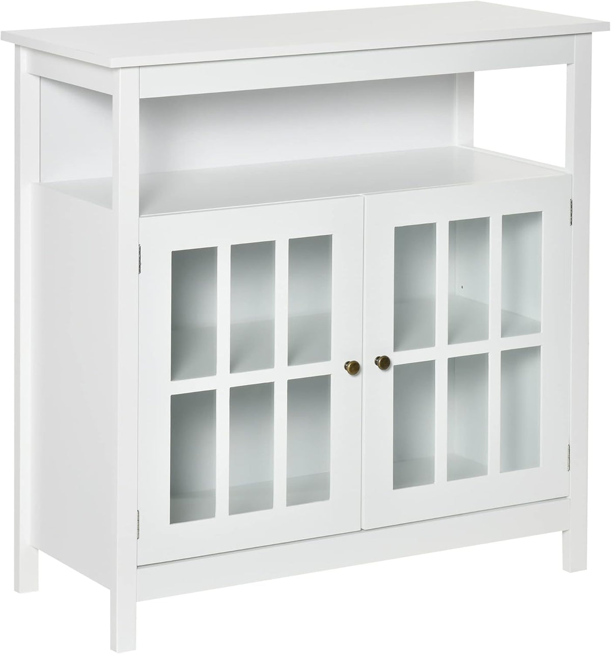 Cherry Wood Kitchen Storage Sideboard Cabinet with Open Shelf and Glass Door V81354