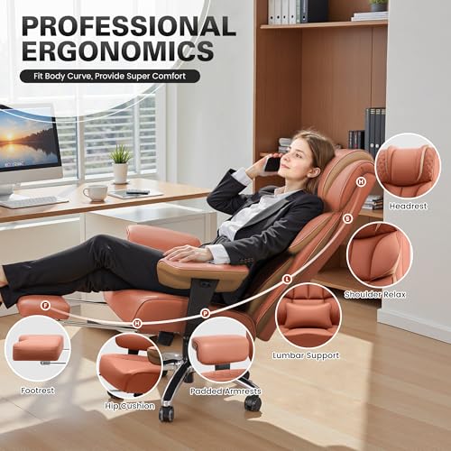 Black Leather Ergonomic Reclining Office Chair with Footrest I68055