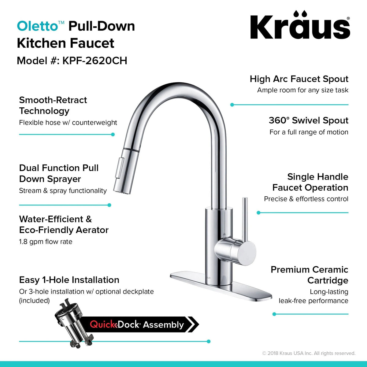 2-Function 1-Handle Pulldown Kitchen Faucet with Dispenser Faucet R801
