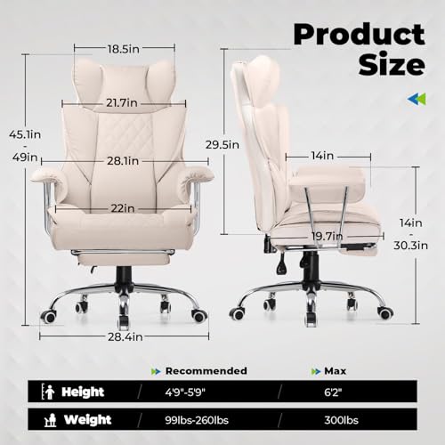 Big and Tall High Back Leather Office Chair with Footrest W47788