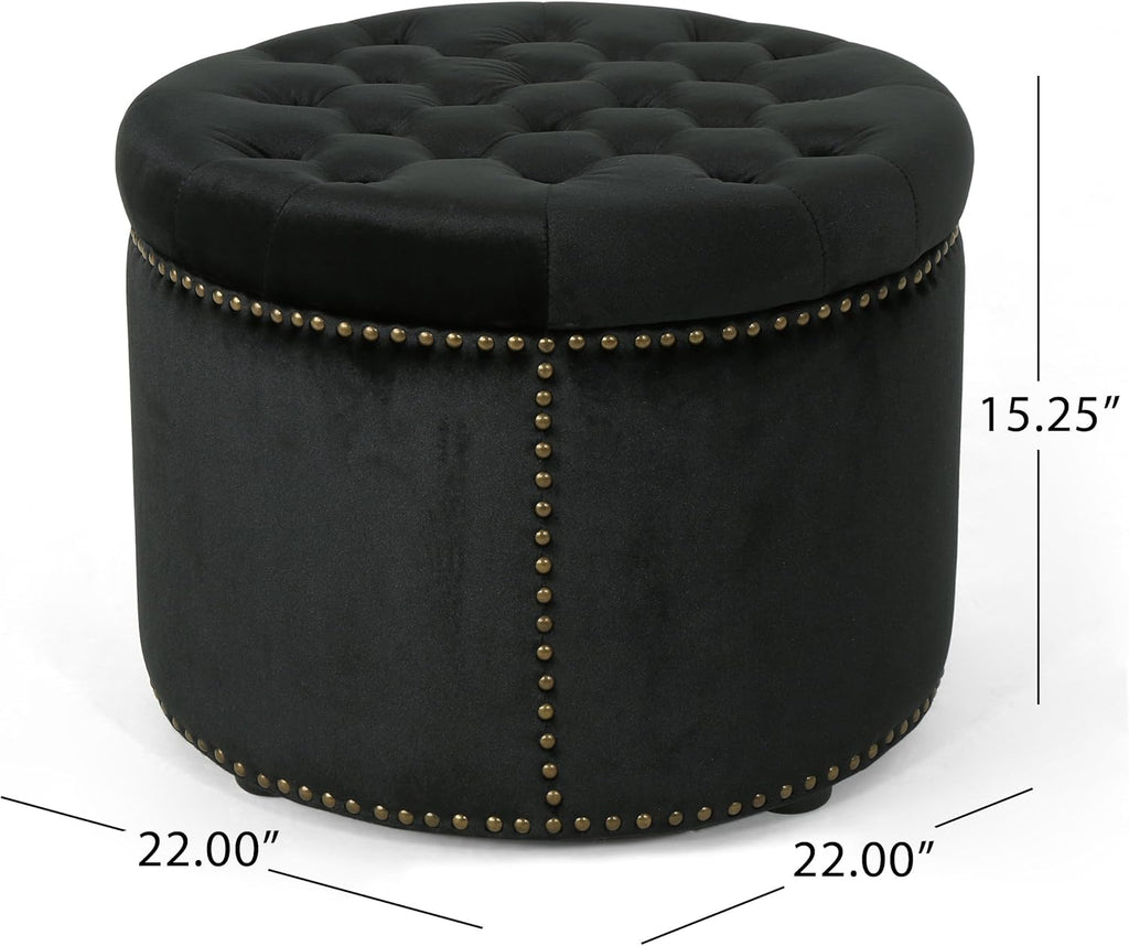 Black Velvet Tufted Ottoman A9354