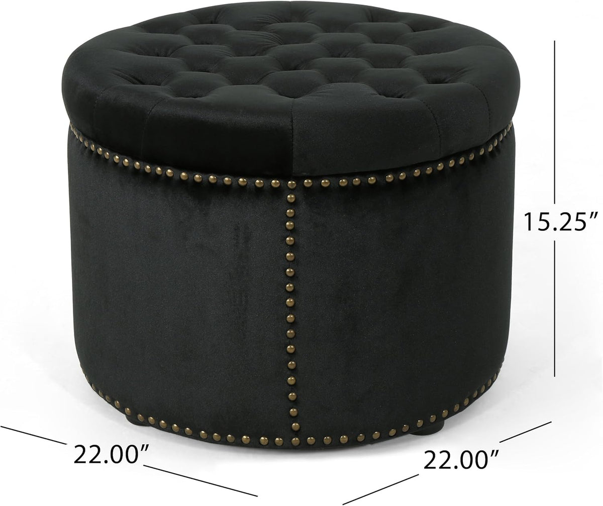 Black Velvet Tufted Ottoman A9354