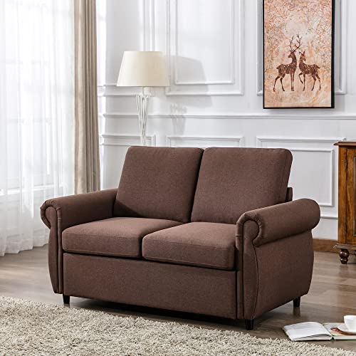 Gray Linen Pull Out Sofa Bed with Twin Memory Foam Mattress Y9415