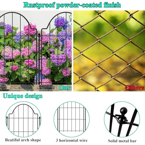 17in(H) x 10.6ft(L) No Dig Decorative Garden Fence with 1.25in Gap, 10 Pack Rustproof Metal Border Panel X244238