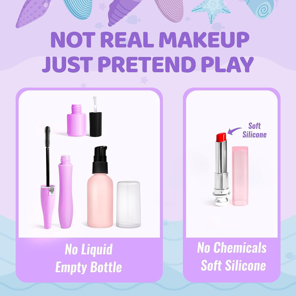 Pretend Makeup for Toddlers Toys, Fake Makeup Mermaid Toys for Girls Purse, Toddler Makeup Kit H572