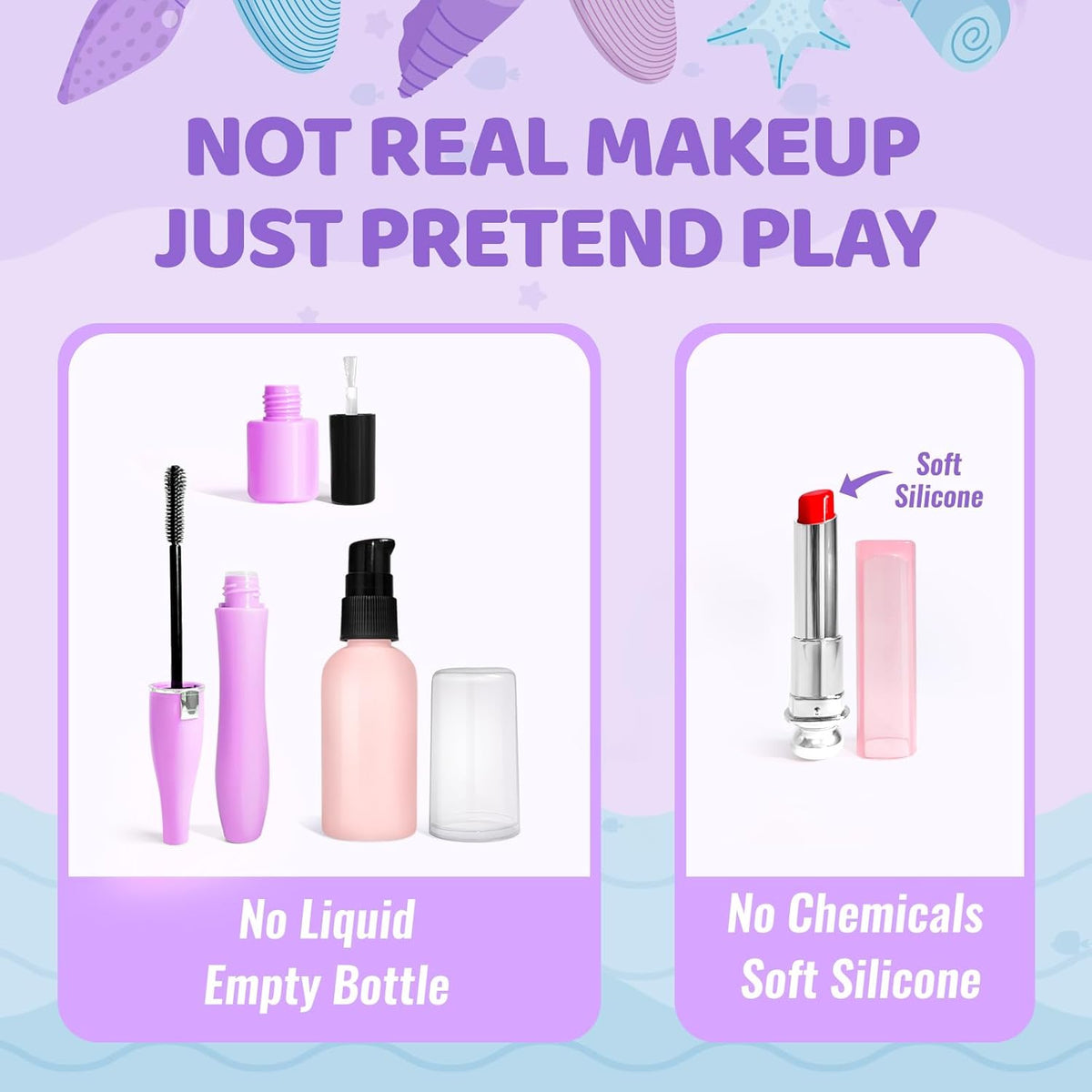 Pretend Makeup for Toddlers Toys, Fake Makeup Mermaid Toys for Girls Purse, Toddler Makeup Kit H572