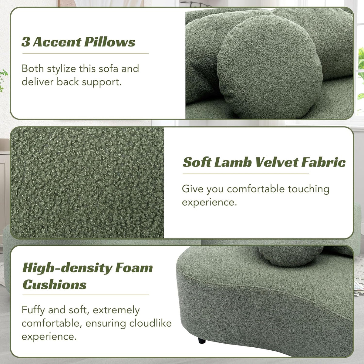 Green Velvet Curved Sectional Sofa U6609