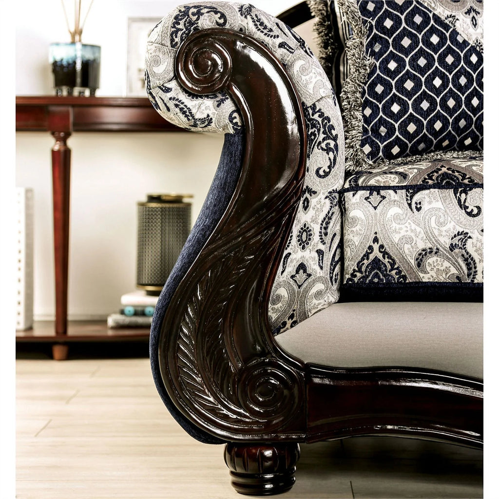 Chenille Upholstered Loveseat with Pillows in Silver N3918