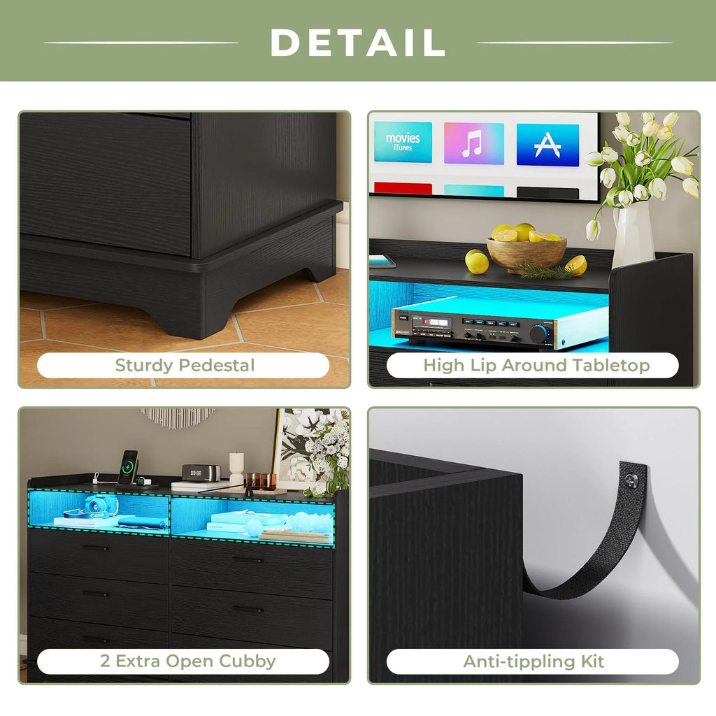 Black 6 Drawer Dresser R972066