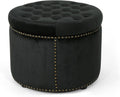 Black Velvet Tufted Ottoman A9354