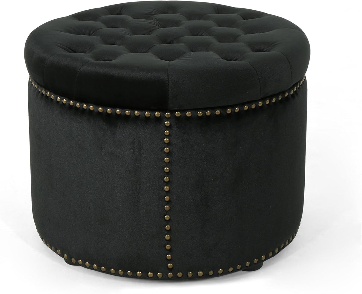 Black Velvet Tufted Ottoman A9354
