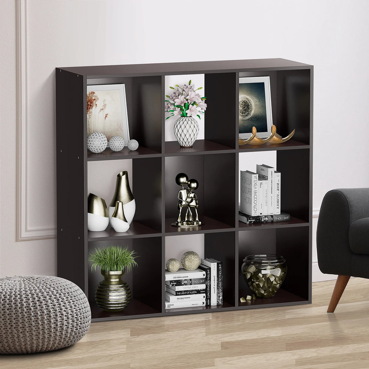 9 Cube Wooden Organizer Bookcase Cabinet Storage (Black) W253