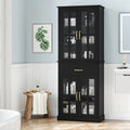 Black 71'' Wood Linen Cabinet with 4 Glass Doors H76896