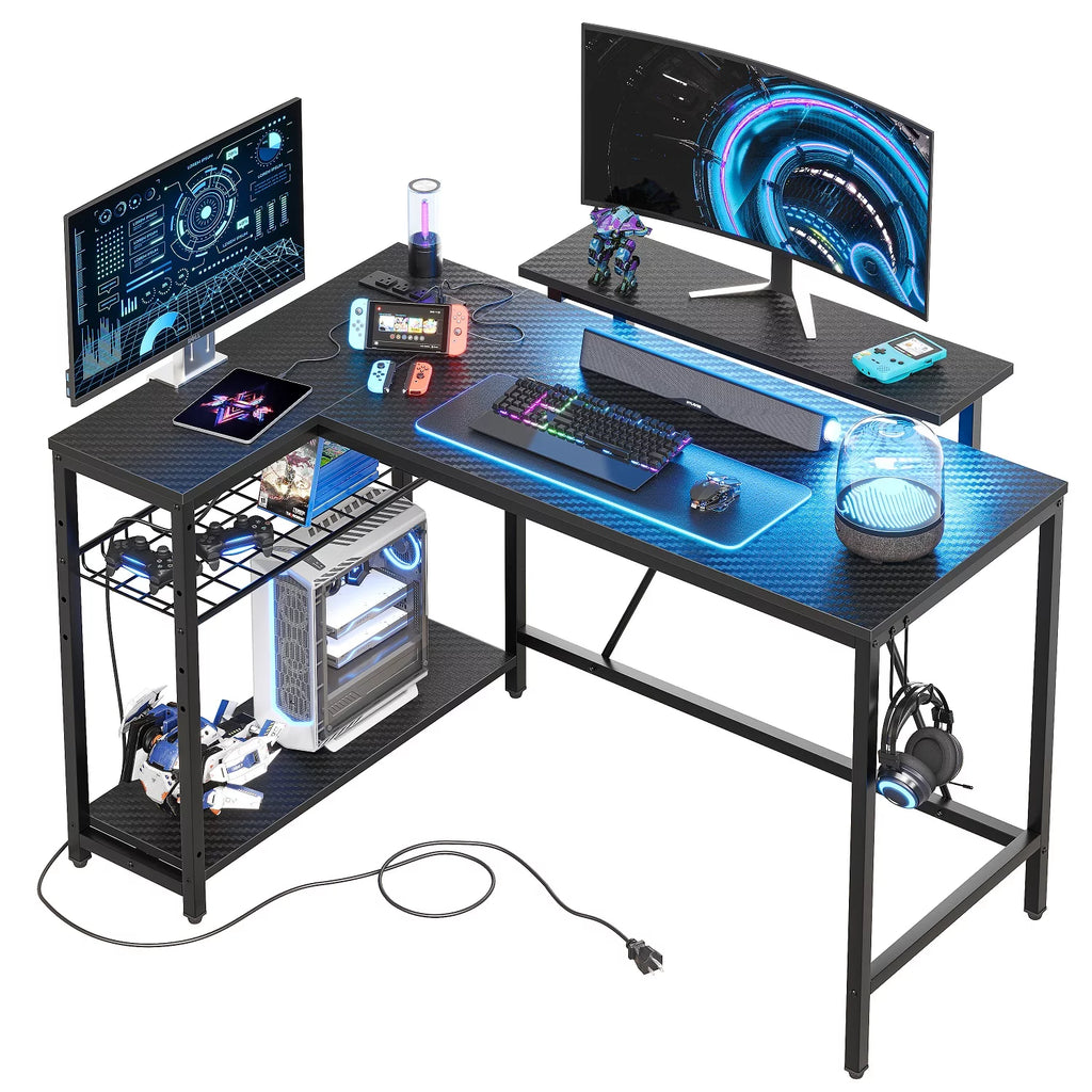 48" L Shaped Gaming Desk with LED Lights A619