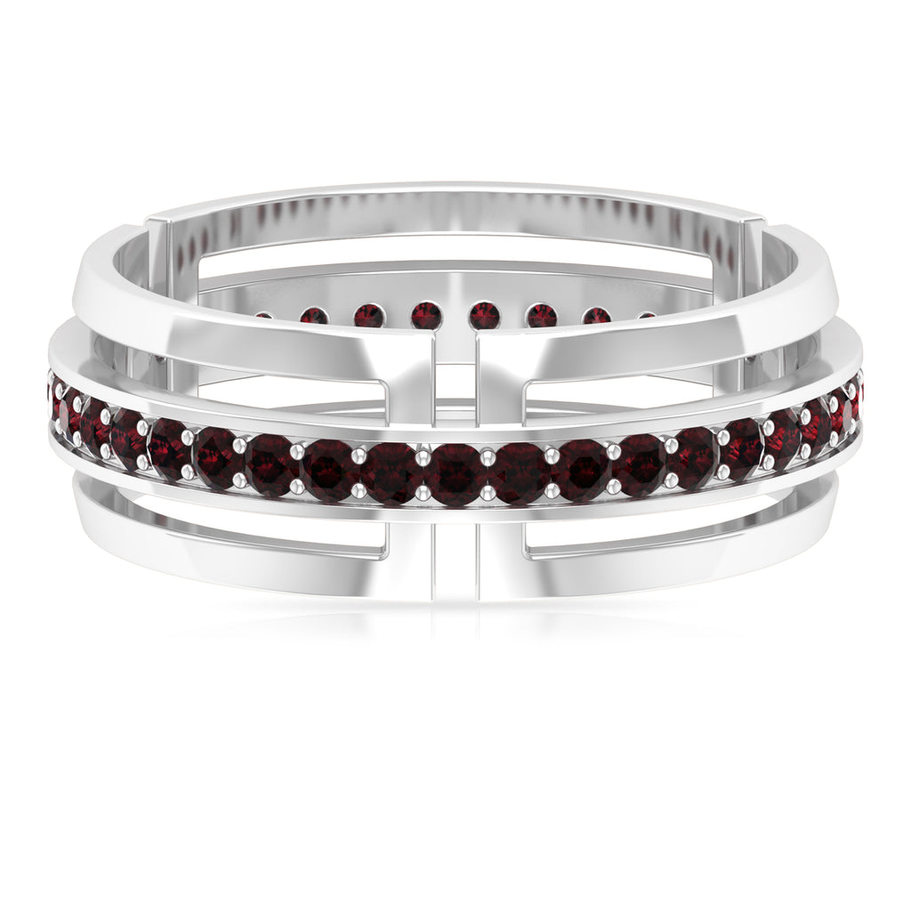 1/2 CT Garnet Two Tone Gold Wedding Band Ring, 925 Sterling Silver N2673