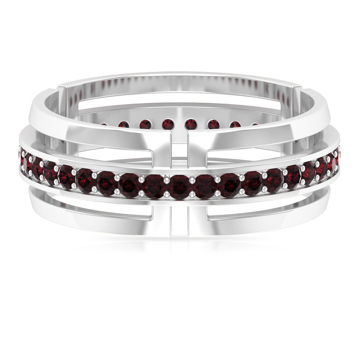 1/2 CT Garnet Two Tone Gold Wedding Band Ring, 925 Sterling Silver N2673