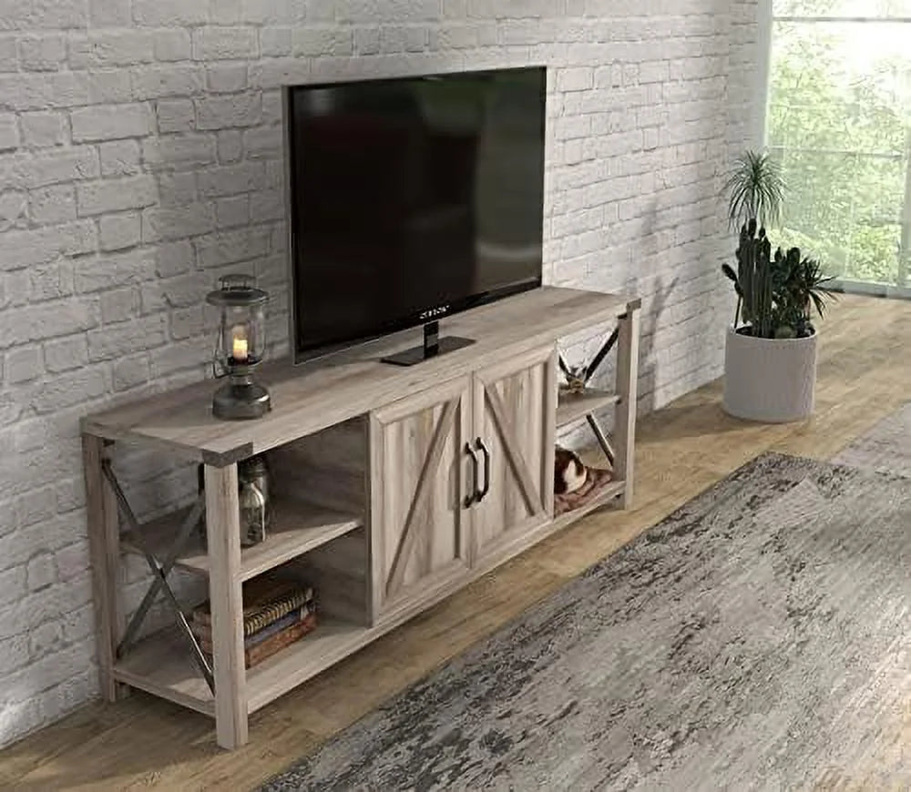 Farmhouse TV Stand Wooden Entertainment Center Console Table with 2 Drawers and 4 Compartment Television Stands with Adjustable Shelves X321803