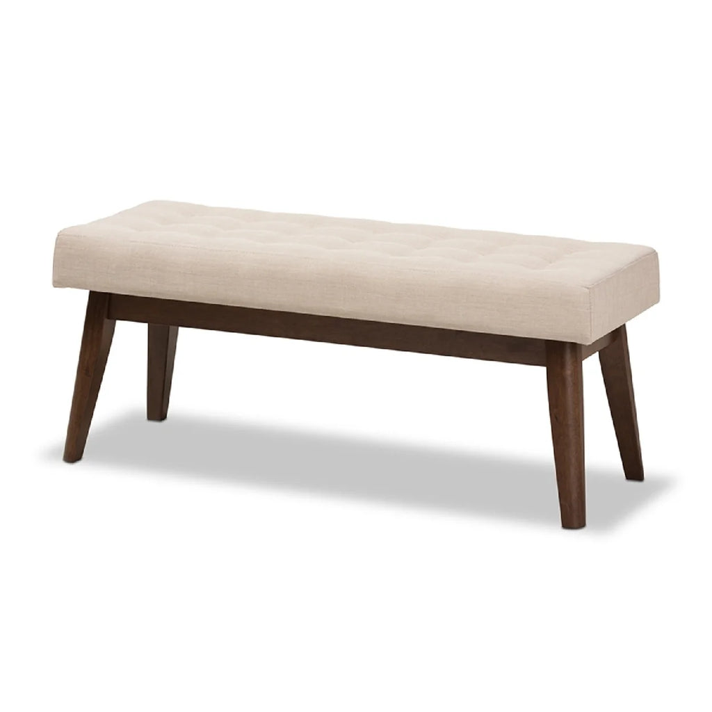 Walnut Wood Light Beige Fabric Bench J4245