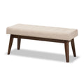 Walnut Wood Light Beige Fabric Bench J4245